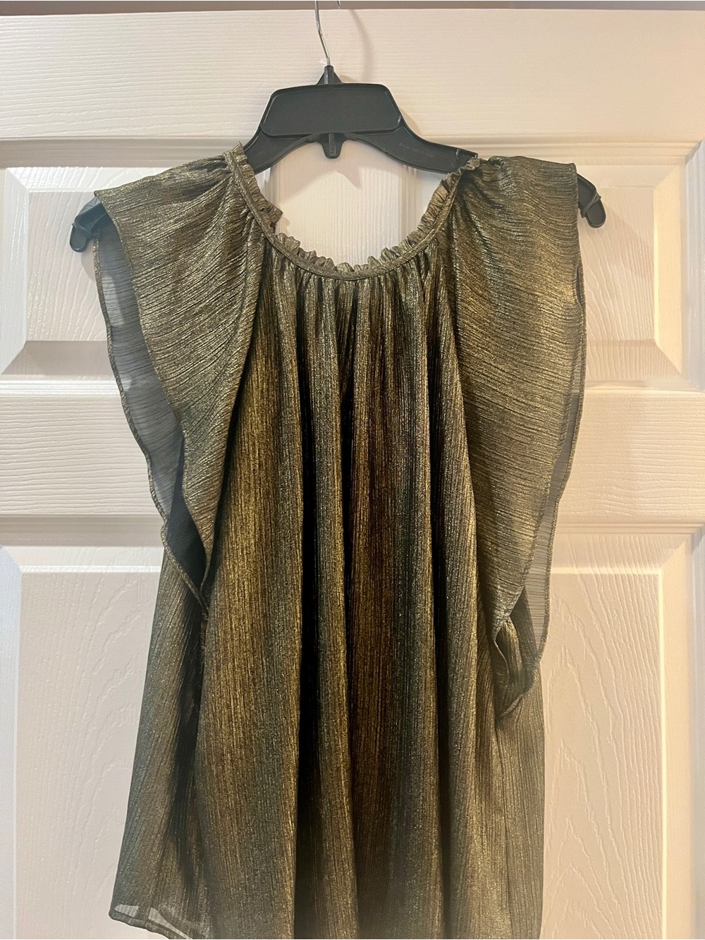 LOFT Shimmery Black and Olive Metallic Ruffle Top
